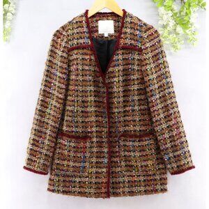 Ett:twa by Anthropologie Women's Harlequin Burgundy Multicolor Tweed Jacket XS